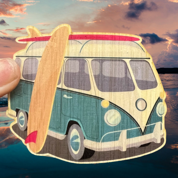 Teal VW Van w/ Surfboard