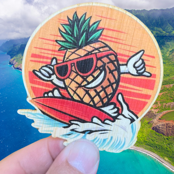 Shaka surfing pineapple