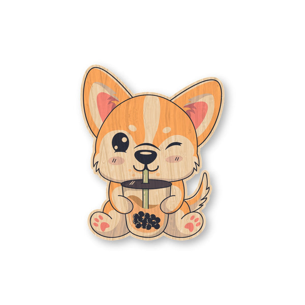 Corgi Boba bamboo sticker made in Hawaii