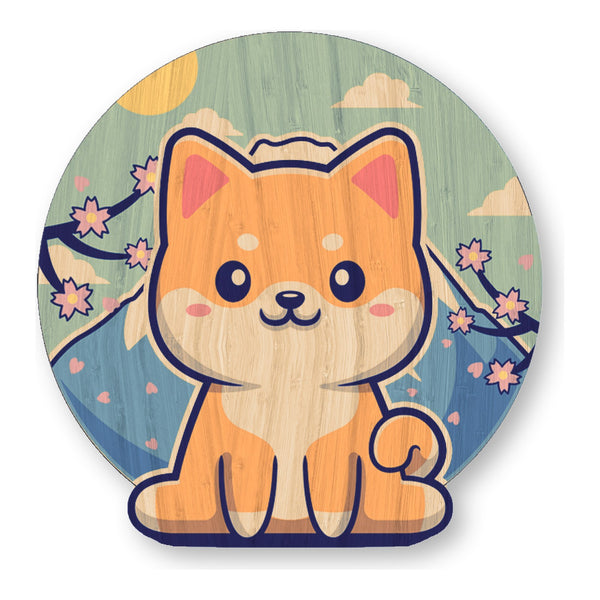 Happy Shiba Inu bamboo sticker made in Hawaii