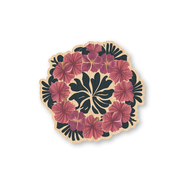 Hibiscus Wreath bamboo sticker made in Hawaii