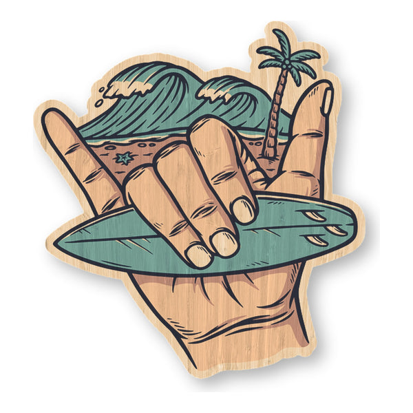 Shaka Surfboard bamboo sticker made in Hawaii