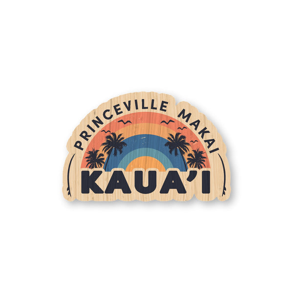 Waikiki Beach Rainbow bamboo sticker made in Hawaii