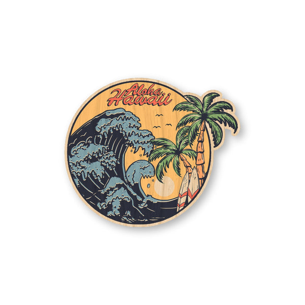 Aloha Hawaii Surf Wave bamboo sticker made in Hawaii