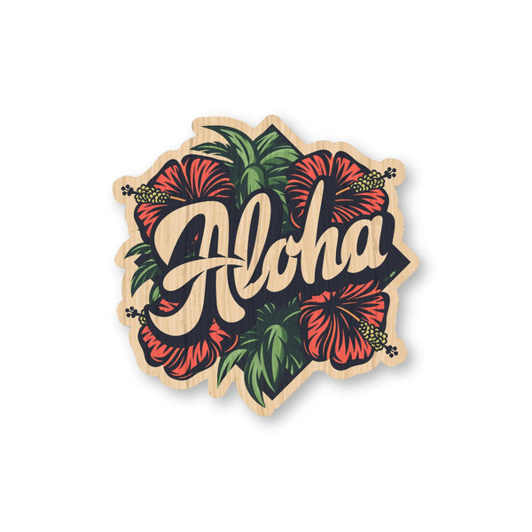 Tropical Aloha Hibiscus bamboo sticker made in Hawaii