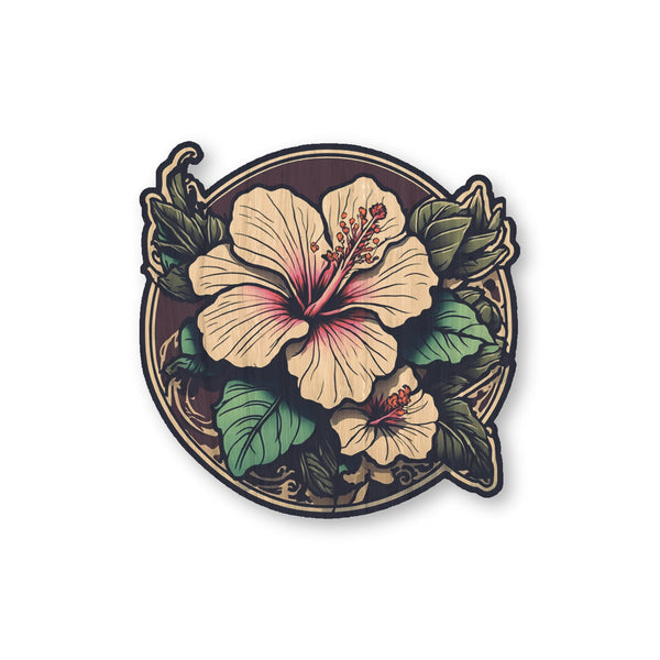 White Hibiscus bamboo sticker made in Hawaii