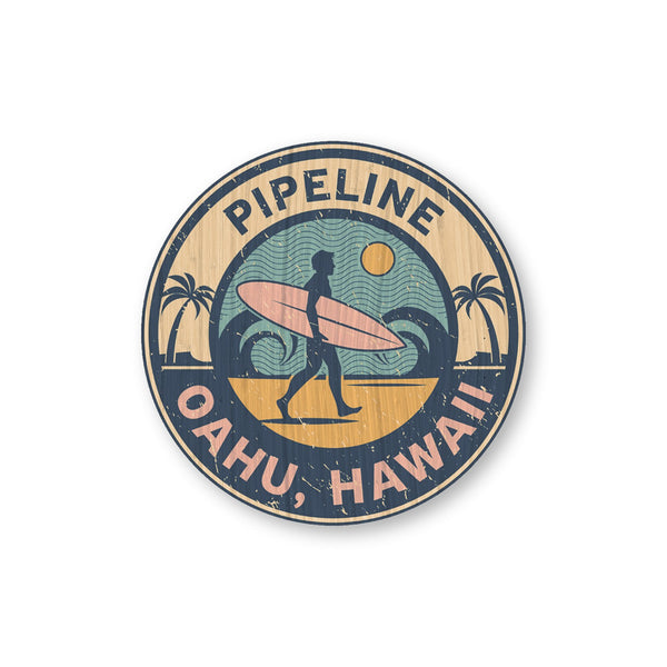 Pipeline, Oahu, HI bamboo sticker made in Hawaii
