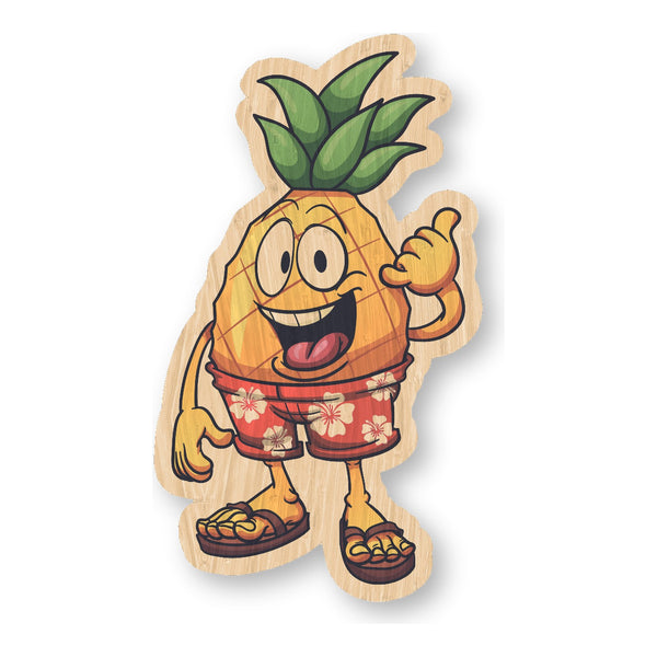 Happy Pineapple Shaka bamboo sticker made in Hawaii