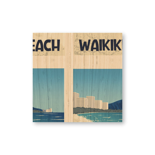 Retro Waikiki Beach bamboo sticker made in Hawaii