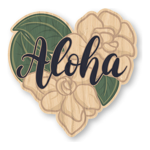Aloha Gardenia Heart bamboo sticker made in Hawaii