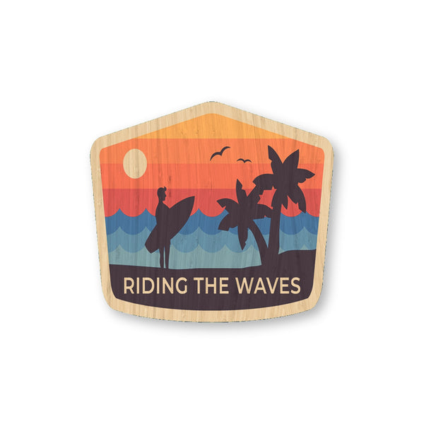 Riding the Waves bamboo sticker made in Hawaii