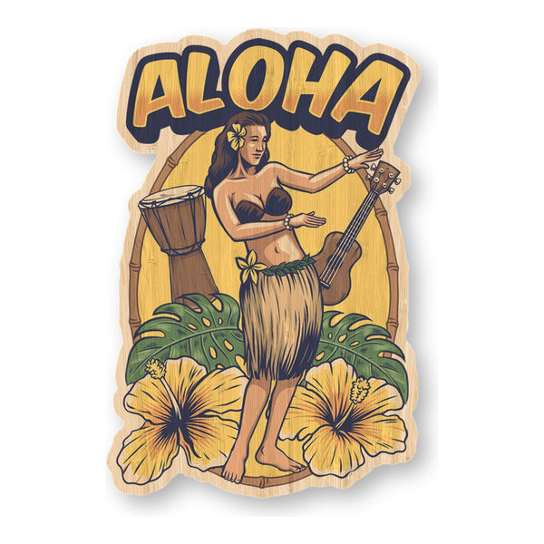 Aloha Hula Girl bamboo sticker made in Hawaii