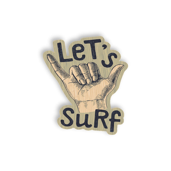 Let's Surf bamboo sticker made in Hawaii