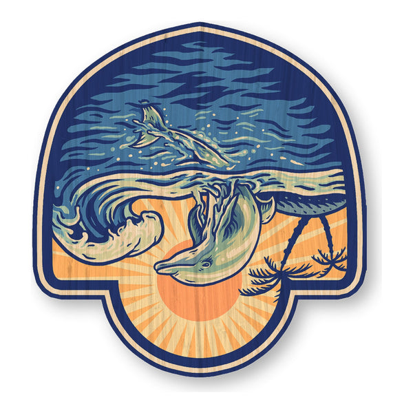 Dolphin Sunset bamboo sticker made in Hawaii