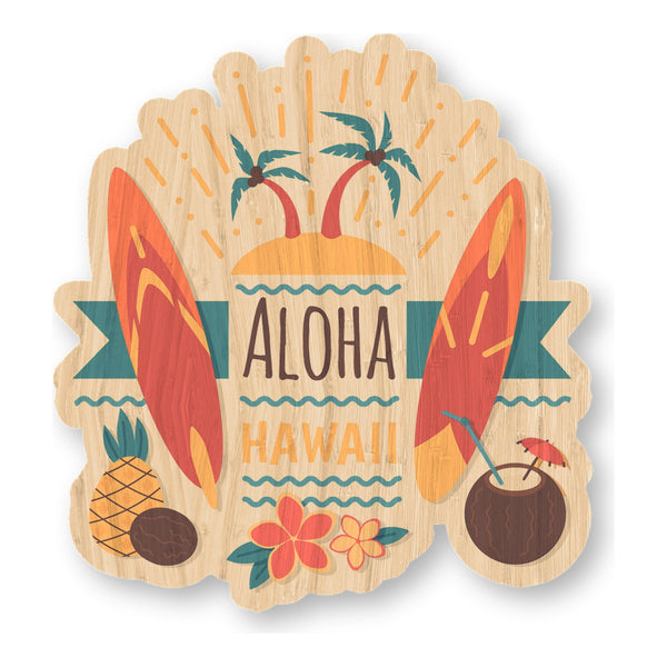Festive Aloha Hawaii bamboo sticker made in Hawaii