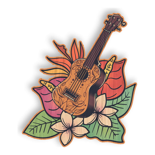 Floral Ukulele bamboo sticker made in Hawaii