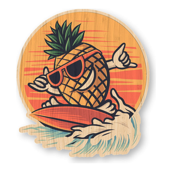 Shaka surfing pineapple bamboo sticker made in Hawaii