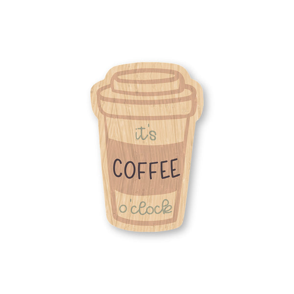 It's Coffee O'clock bamboo sticker made in Hawaii