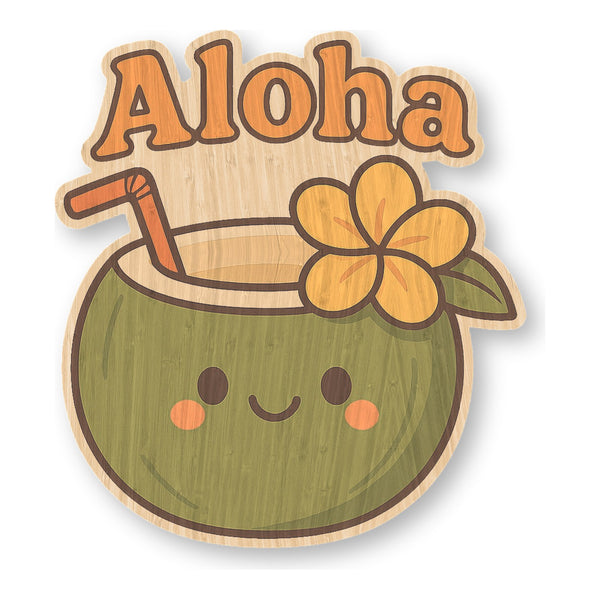 Aloha Coconut Drink bamboo sticker made in Hawaii