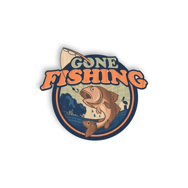 Gone Fishing bamboo sticker made in Hawaii