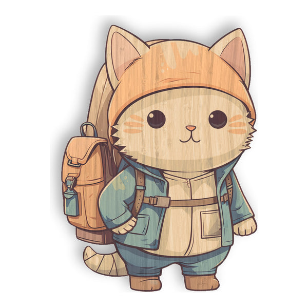 Kawaii Camping Cat bamboo sticker made in Hawaii