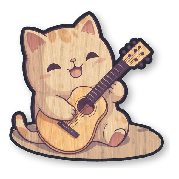 Ukulele Cat bamboo sticker made in Hawaii