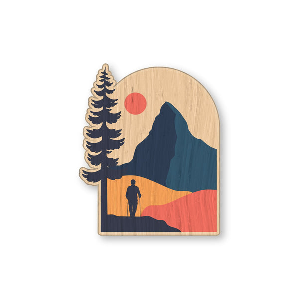 Retro Hiking bamboo sticker made in Hawaii
